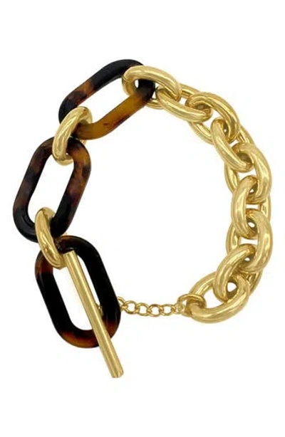 Adornia Mix Chain Bracelet In Brown/gold