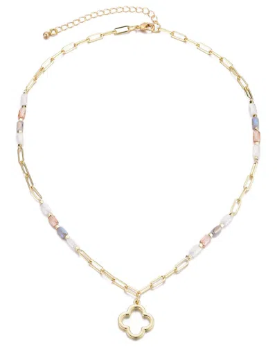 Adornia Mixed Bead And Chain Clover Outline Pendant Neckla