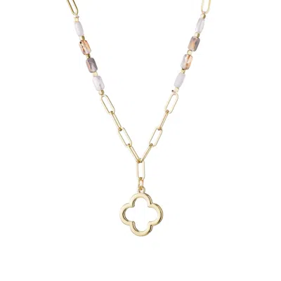 Adornia Mixed Bead And Chain Clover Outline Pendant Necklace