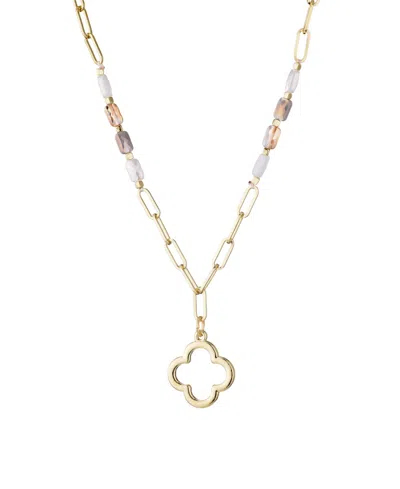 Adornia Mixed Bead And Chain Clover Outline Pendant Necklace