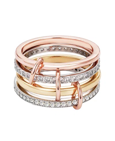 ADORNIA MIXED METAL CUBIC ZIRCONIA CONNECTED 4-PIECE STACK RING