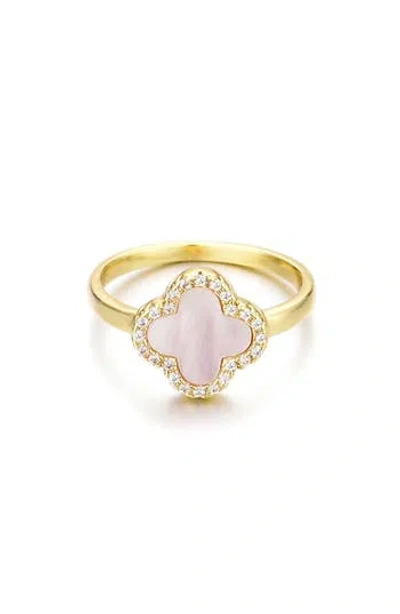 Adornia Gold Mother Of Pearl Cubic Zirconia Halo Clover Ring