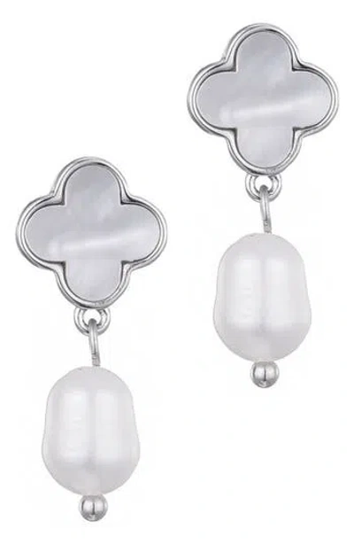 Adornia Mother-of-pearl Clover & Faux Pearl Earrings In Silver