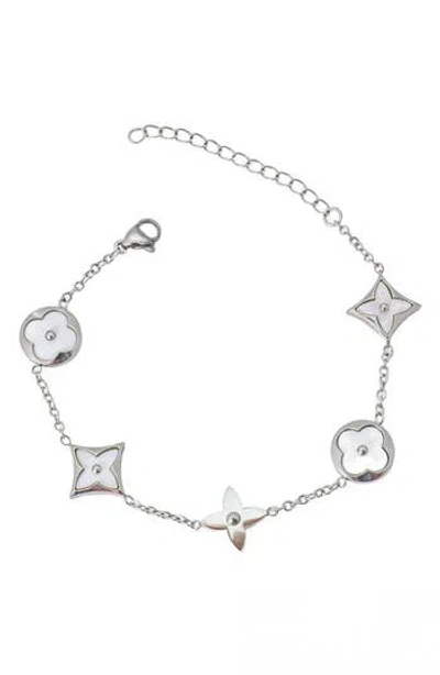 Adornia Mother Of Pearl Clover Charm Bracelet In White