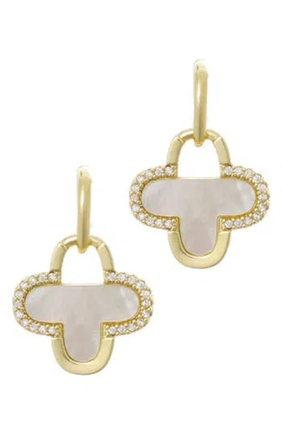 Adornia 14k Gold Plated Mother Of Pearl And Cz Clover Drop Earrings