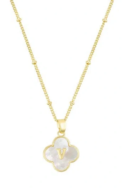 Adornia Mother-of-pearl Clover Initial Pendant Necklace In Gold