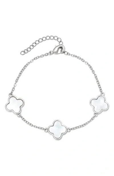 Adornia Silver Plated White Mother Of Pearl Clover Station Bracelet In Transparent