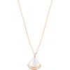 Adornia Rose Gold Adjustable Mother Of Pearl Cubic Zirconia Leaf Pendant Necklace In Pink