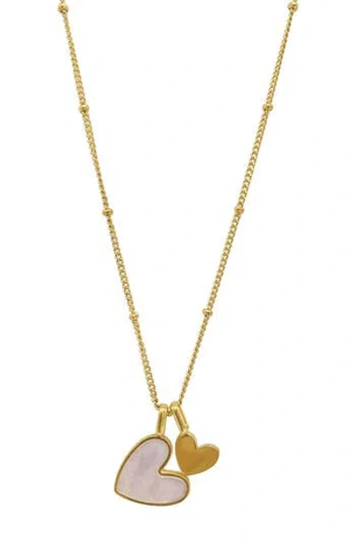 Adornia Tarnish Resistant 14k Gold Plated Mother Of Pearl Heart Charms Necklace In White