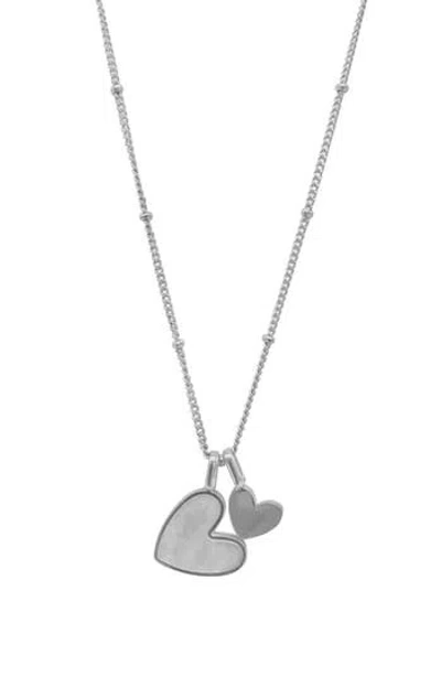 Adornia Tarnish Resistant Silver Plated Mother Of Pearl Heart Charms Necklace In White