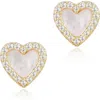 Adornia 14k Gold Plated Mother Of Pearl Mini Halo Cz Heart Studs In Gold