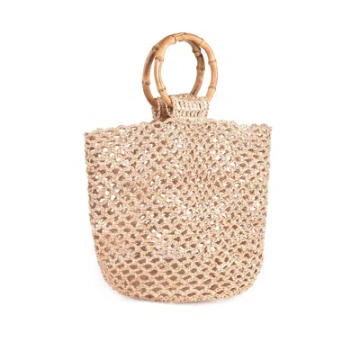 Adornia Natural Crochet Bucket Bag With Bamboo Handle