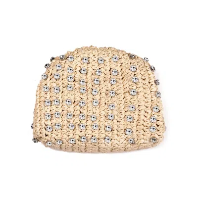Adornia Natural Raffia Crystal Clutch