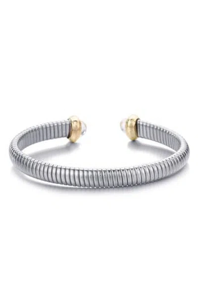 Adornia Silver Plated Coil Cuff With Clear Stones In Metallic