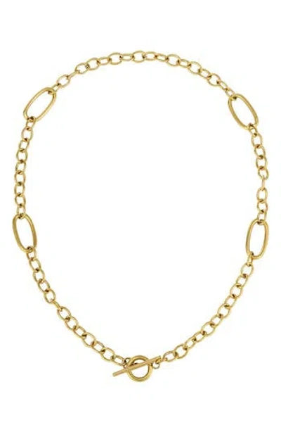 Adornia Tarnish Resistant 18k Gold Plated Mixed Link Toggle Necklace In Burgundy