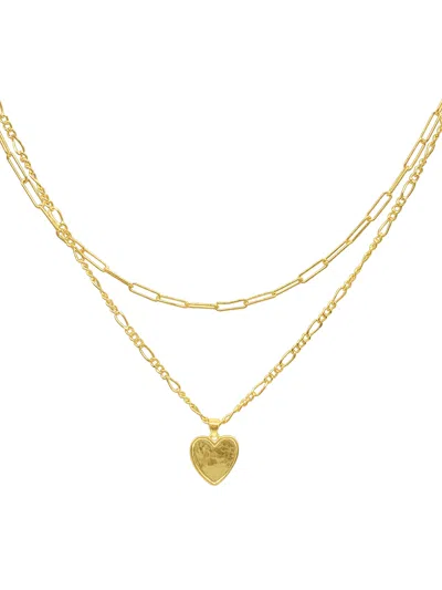 Adornia Paper Clip And Figaro Heart Chain Set Gold In Yellow