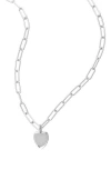 Adornia Tarnish Resistant Silver Heart Charm Paper Clip Chain Necklace In Silver