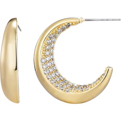 Adornia Pavé Crystal Lined Crescent Hoop Earrings
