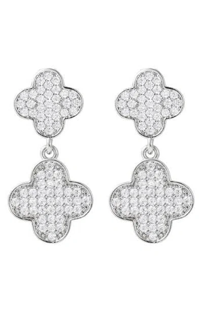 Adornia Silver Plated Cz Clover Drop Earrings In Metallic