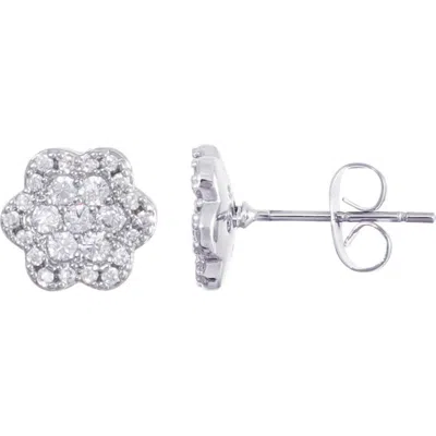 Adornia Silver Plated Cz Flower Halo Stud Earrings In Metallic
