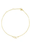 Adornia 14k Gold Plated Pave Cz Sideways Initial Anklet