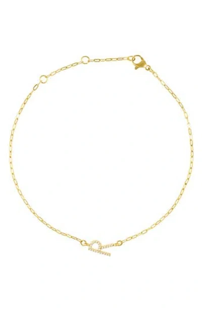 Adornia 14k Gold Plated Pave Cz Sideways Initial Anklet