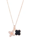Adornia Tarnish Resistant 18k Rose Gold Plated Black Double Clover Necklace In Pink