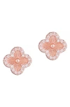 Adornia 14k Rose Gold Plated Button Clover Cz Halo Stud Earrings In Pink