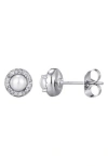 Adornia Silver Freshwater Pearl Cz Halo Stud Earrings In Silver