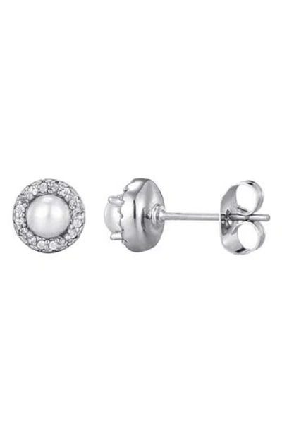 Adornia Silver Freshwater Pearl Cz Halo Stud Earrings In Metallic