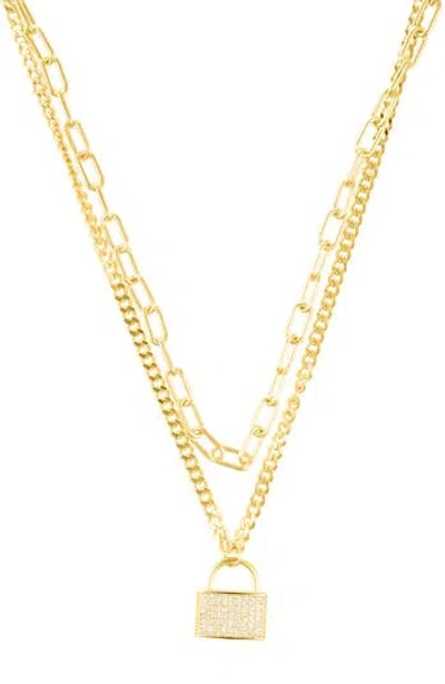 Adornia Pavé Lock Layered Necklace In Gold