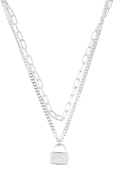 Adornia Pavé Lock Layered Necklace In Silver