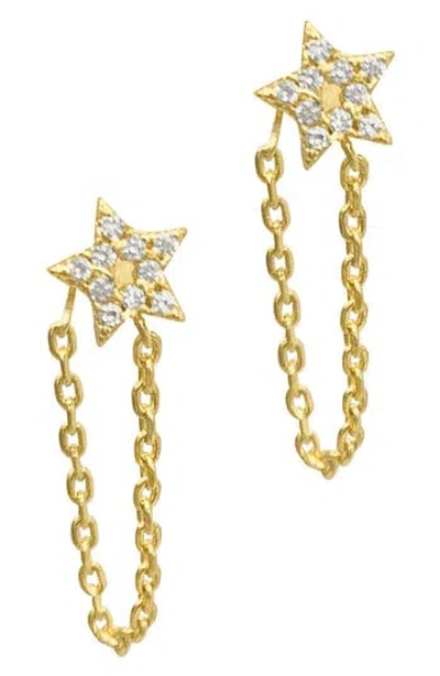 Adornia Pave Swarovski Crystal Star Front & Back Draped Chain Stud Earrings In Gold