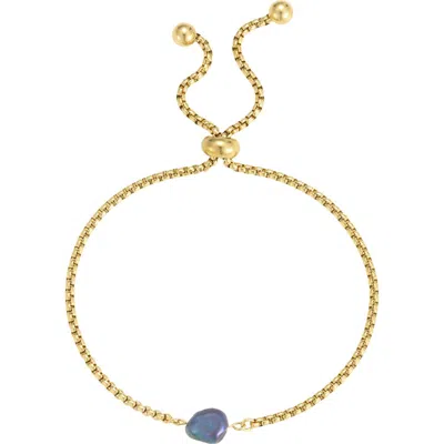 Adornia Pearl Adjustable Slider Bracelet In Gold/ Black