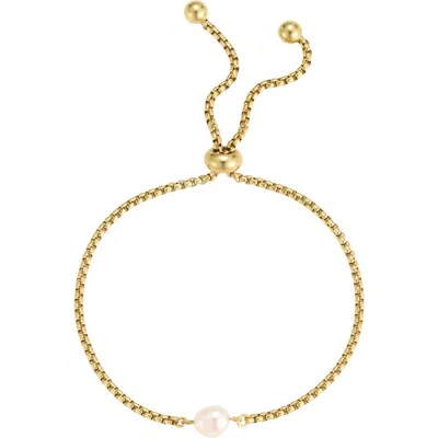Adornia Pearl Adjustable Slider Bracelet In White/ Gold