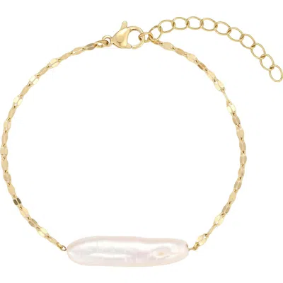 Adornia 18k Plated Stainless Steel 27.2mmx7.5mm Pearl Bracelet In Gold
