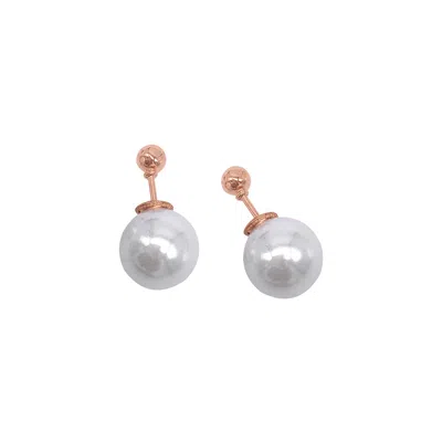 Adornia Rose Gold Imitation Pearl Double-sided Ball Earrings In White