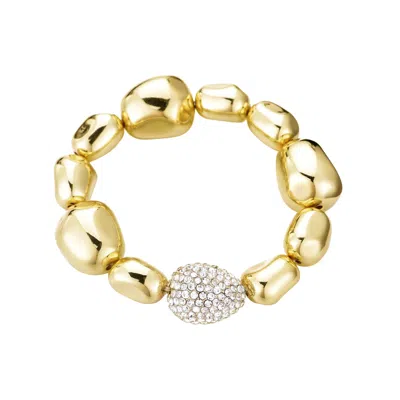 Adornia Pebbled Gold Stretch Bracelet With Crystal Center