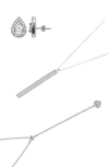 Adornia Pendant Lariat Necklaces & Halo Teardrop Stud Earrings Set In Silver