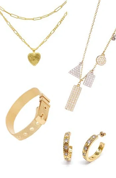 Adornia Pendant Necklaces, Bracelet & Hoop Earrings Set In Gold
