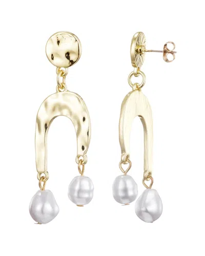 Adornia Hammered Faux Pearl Drop Earrings In Gold