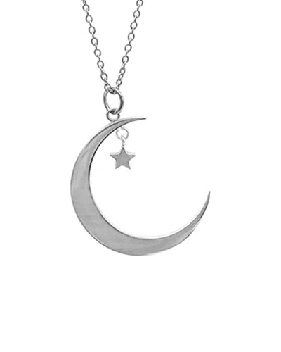 Adornia Rhodium Plated Moon & Star Necklace