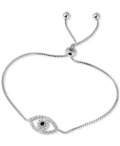 Adornia Rhodium-plated Pave Evil Eye Slider Bracelet In Silver
