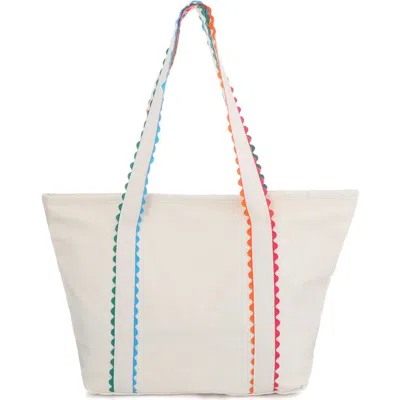 Adornia Ricrac Trim Canvas Tote In White