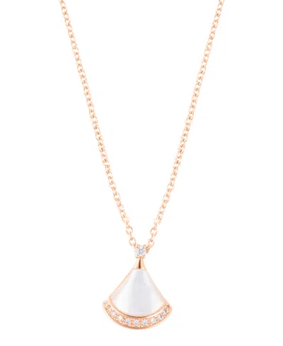 Adornia Rose Gold Adjustable Mother Of Pearl Cubic Zirconia Leaf Pendant Necklace In White