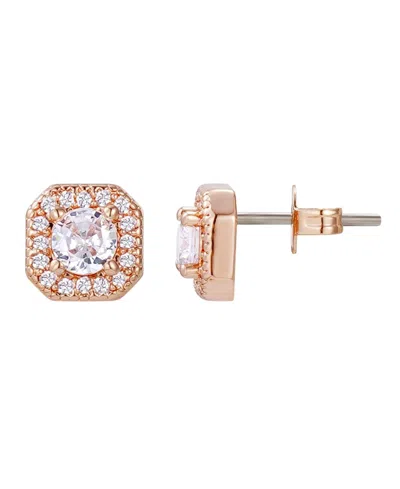 ADORNIA ROSE GOLD PLATED CUBIC ZIRCONIA HALO SQUARE CUSHION STUD EARRINGS