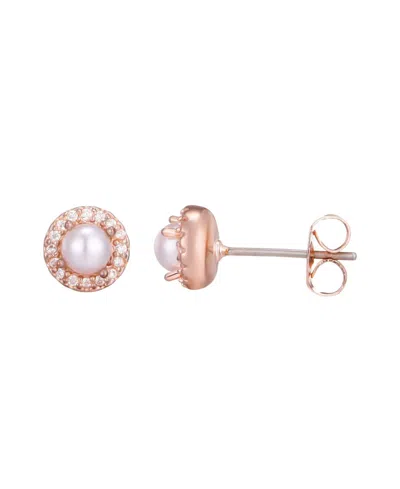 Adornia 14k Rose Gold Plated Freshwater Pearl Cz Halo Stud Earrings