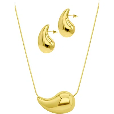 Adornia Sculptural Teardrop Pendant Necklace & Stud Earrings Set In Gold