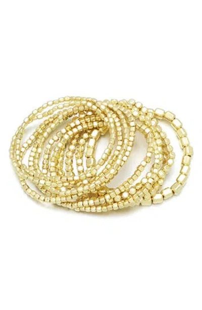 Adornia Set Of 10 Beaded Stretch Bracelets In Gold