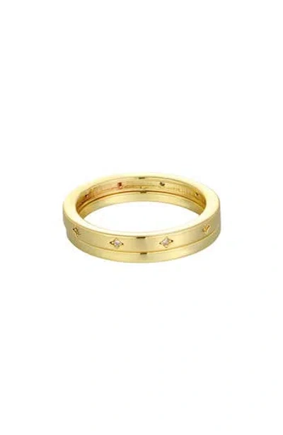 Adornia Set Of 2 14k Gold Plated Cubic Zirconia Star Band Rings In Metallic